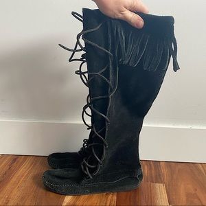 Vintage Black Leather Knee-High Moccasins Sz. 7.5